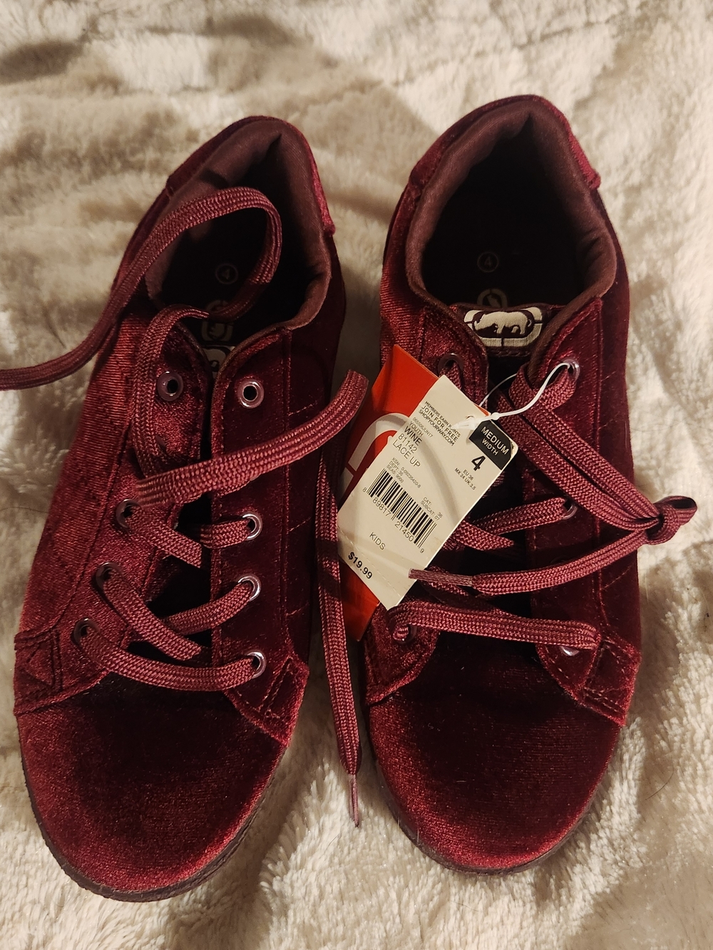Ecko Unlimited Velvet Kids Lace-Up Sneakers - Wine 4 BNWT